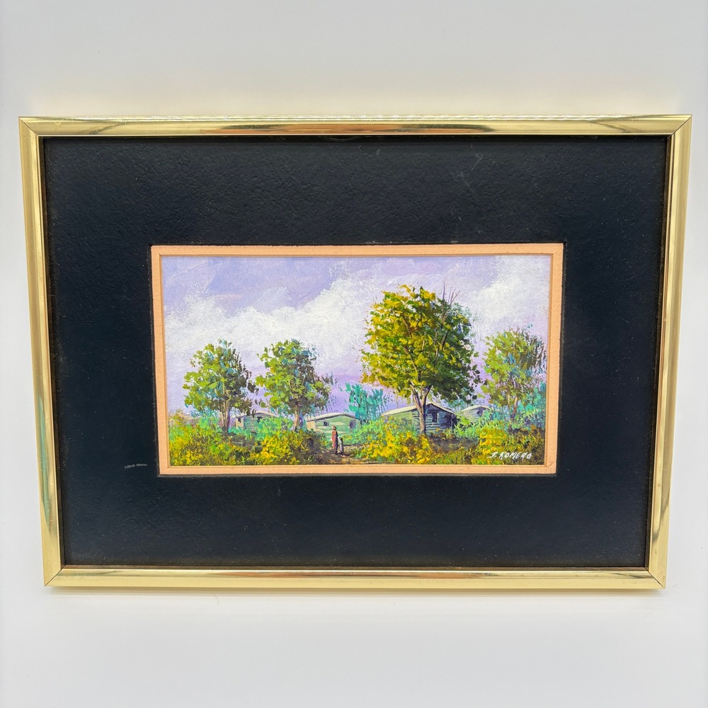 Impressionist Landscape Oil Painting Rustic Cabin Scene Gold Frame J Romero